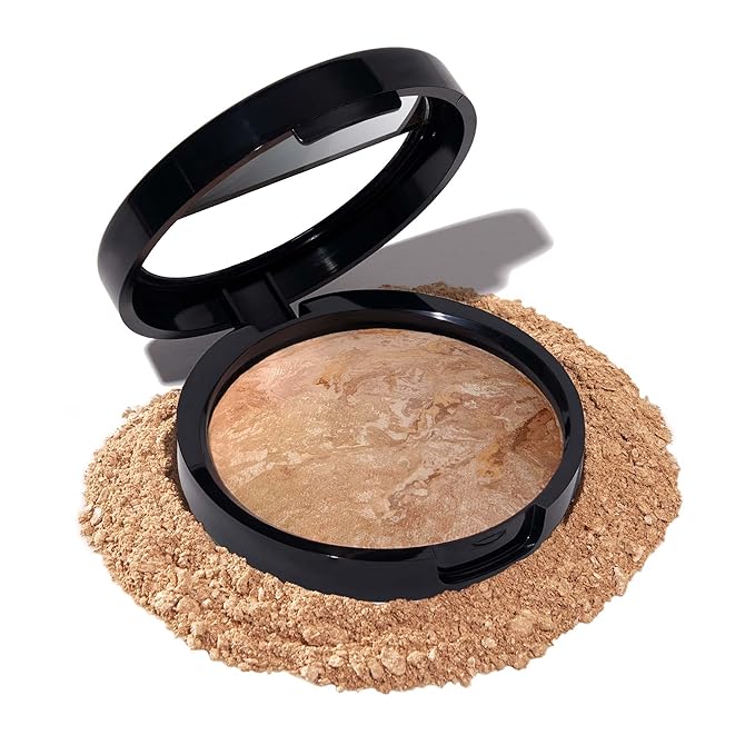 LAURA GELLER NEW YORK Award-Winning Baked Balance-n-Brighten Color Correcting Powder Foundation – Handmade in Italy – Buildable Coverage, Matte Finish – For Mature & Sensitive Skin – 04 Medium