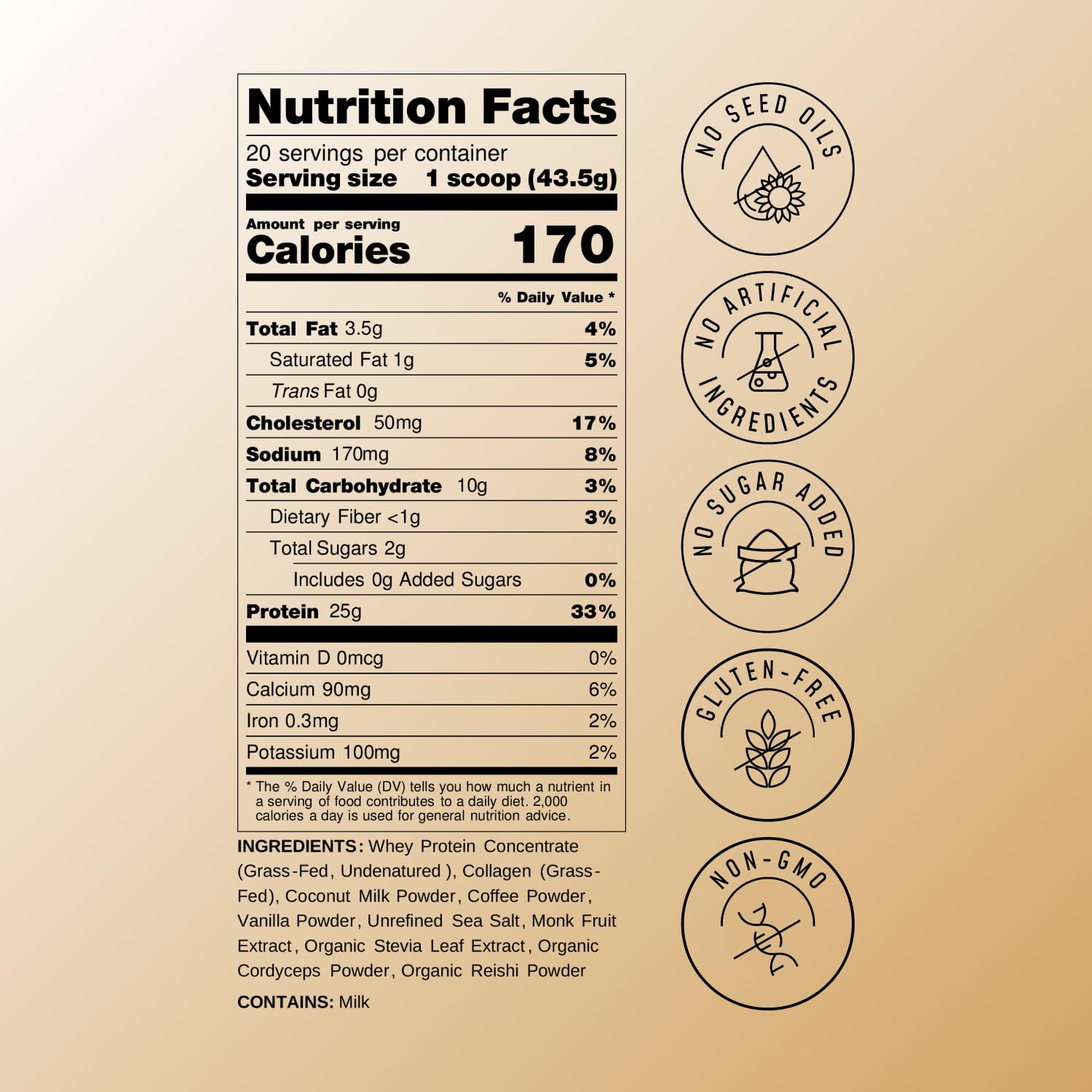 FlavCity All in One Protein Shake Powder, Vanilla Latte - 60mg Caffeine + Collagen Peptides, Reishi & Cordyceps - Focus, Skin, Hair & Joint Support - 100% Grass Fed Whey, 20 Servings