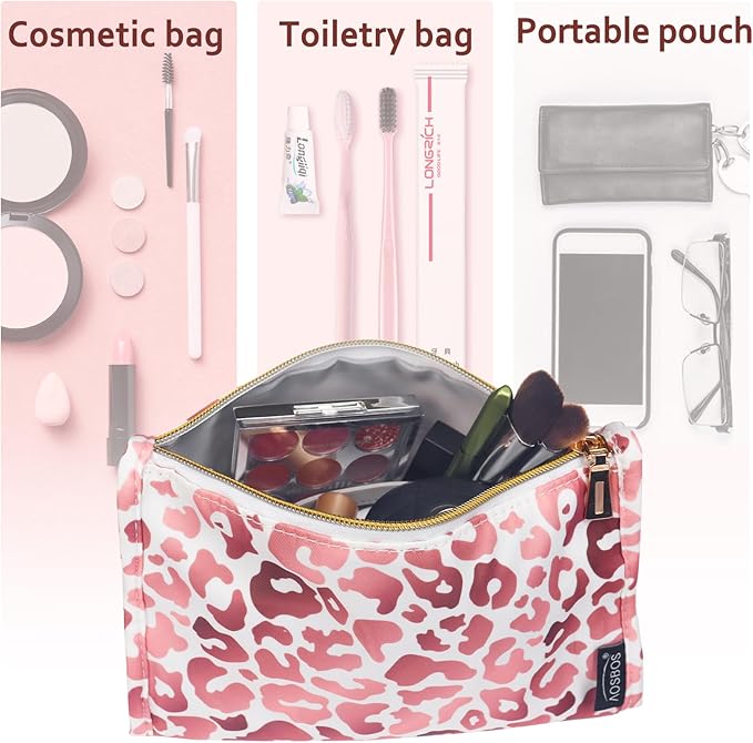 Aosbos Leopard Cosmetic Bag for Women, Travel Makeup Organizer Pouch