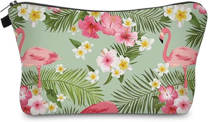 Aiphamy Cute Travel Makeup Bag Cosmetic Bag Small Pouch Gift for Women (Tropical Flamingo)