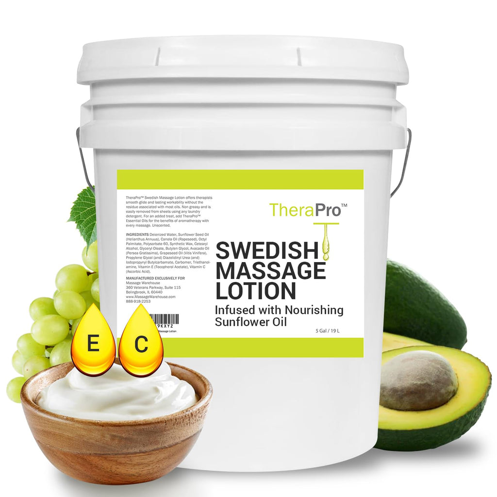 Swedish Massage Lotion by TheraPro - 5 Gallon - Unscented, Water Dispersible - Swedish Deep Tissue Massage Lotion for Massage Therapy - Smooth Glide No Sticky Residue