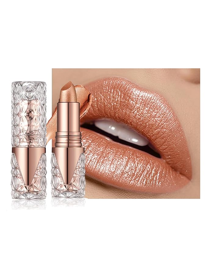 Glitter Brown Lipstick, Waterproof Metallic Lipstick for Older Women-05