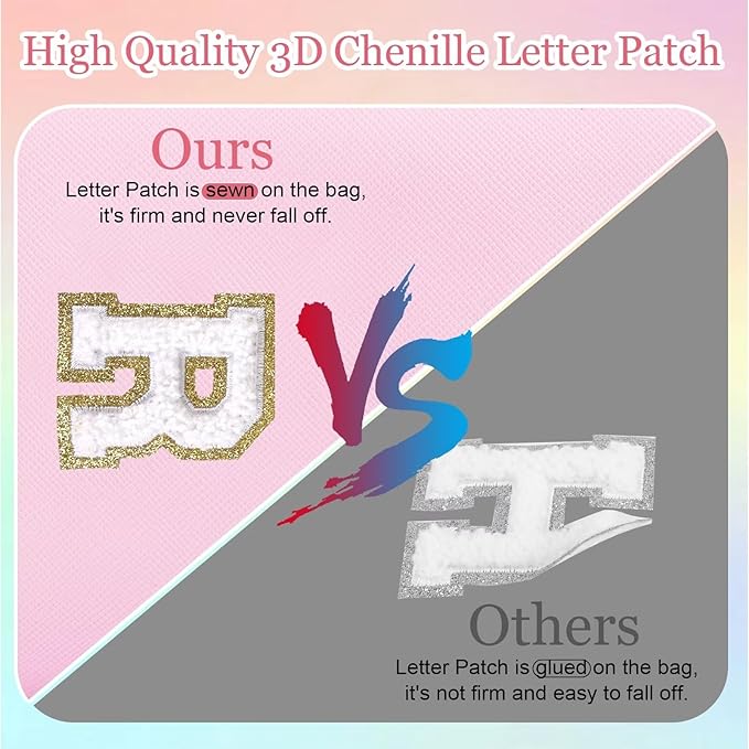 Small Personalized Letter Makeup Bag, Cute PU Leather Chenille Letters Cosmetic Bag Travel Makeup Pouch, Preppy Travel Organizer Zipper Pouch for Women&Girls（Pink-S）