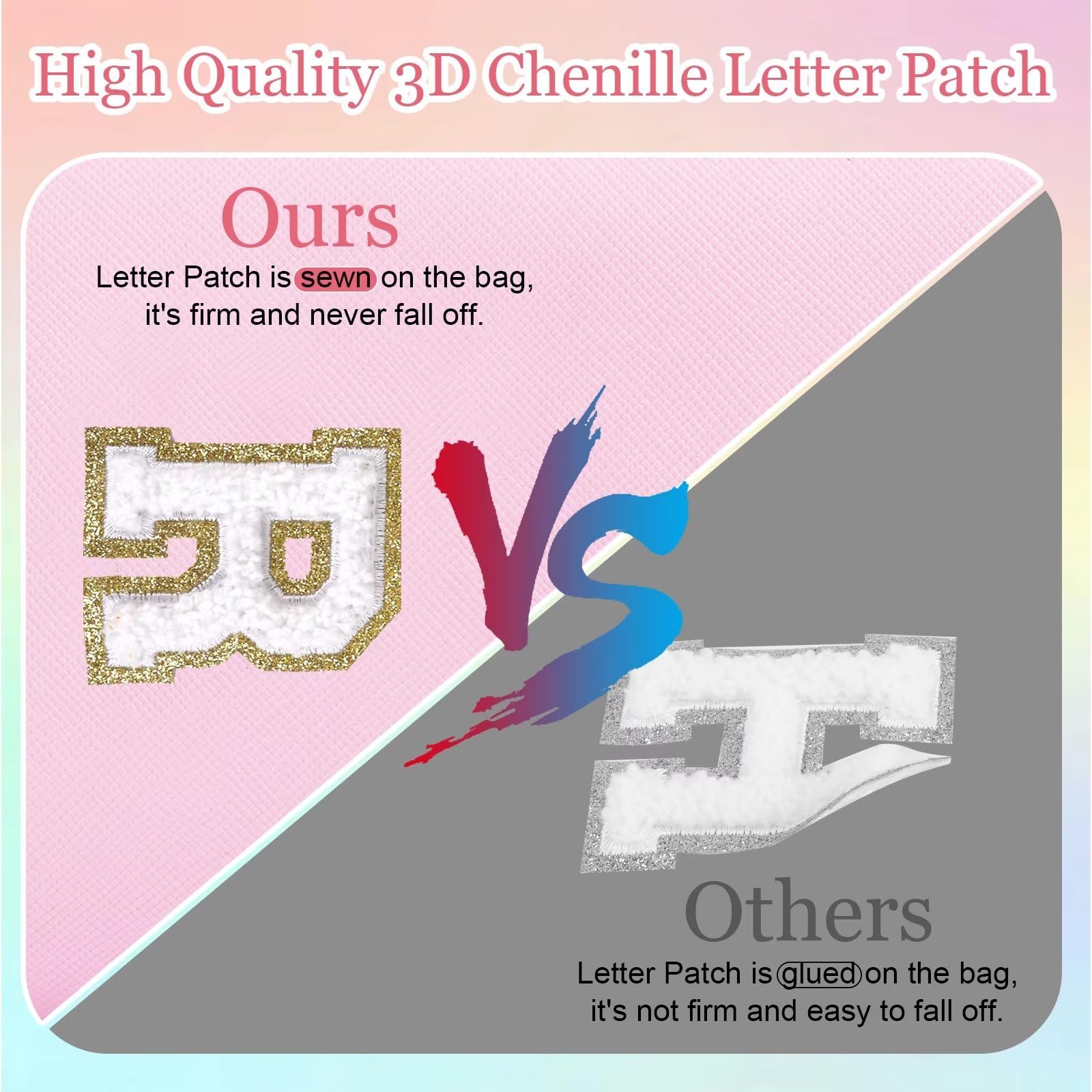 Small Personalized Letter Makeup Bag, Cute PU Leather Chenille Letters Cosmetic Bag Travel Makeup Pouch, Preppy Travel Organizer Zipper Pouch for Women&Girls（Pink-P）