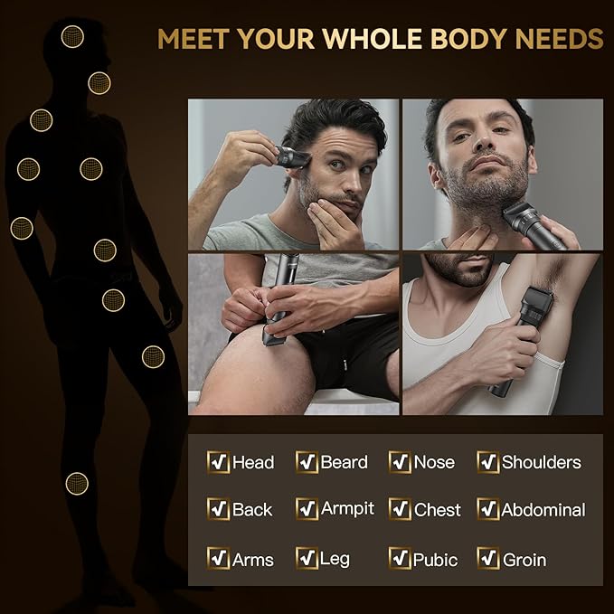 kensen Beard Trimmer for Men - 42 Adjustable Length Settings Hair Clippers, Professional Mustache Trimmer for Men Precision Facial Hair Trimming Nose Trimmers IPX6 Grade LED Display Body Hair Trimmers