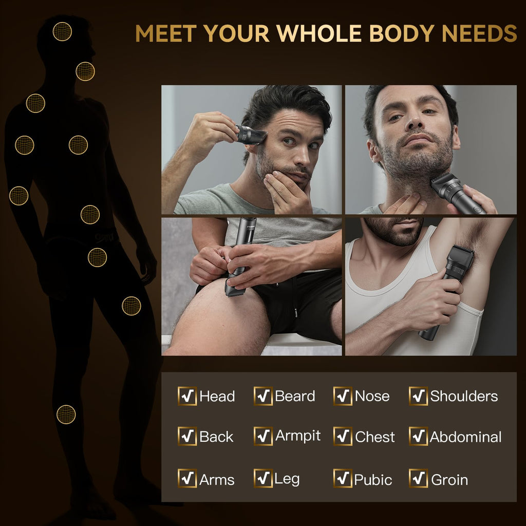 kensen Beard Trimmer for Men - 42 Adjustable Length Settings Hair Clippers, Professional Mustache Trimmer for Men Precision Facial Hair Trimming Nose Trimmers IPX6 Grade LED Display Body Hair Trimmers