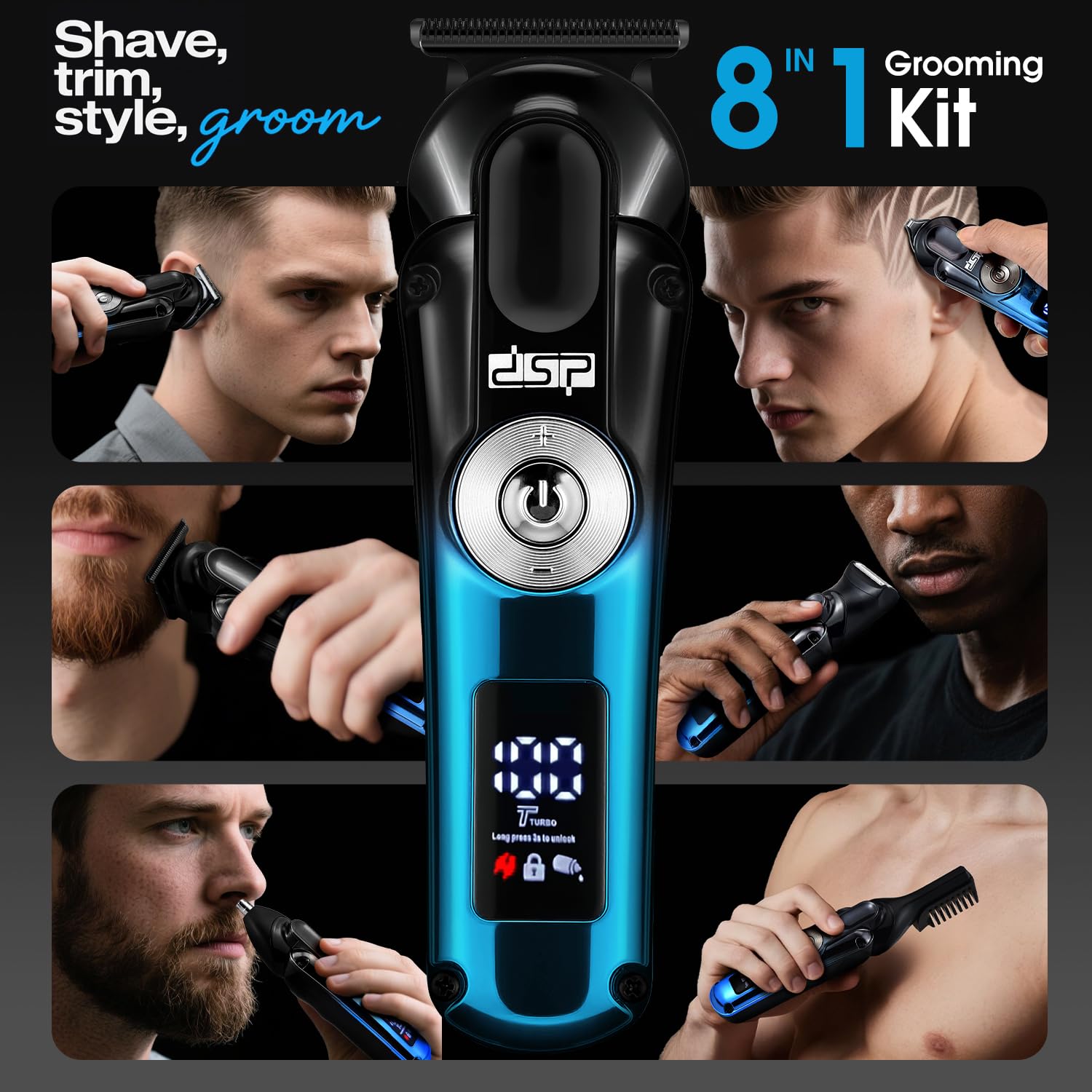 DSP 6-in-1 Grooming Kit for Men, Cordless Rechargeable Trimmer Set