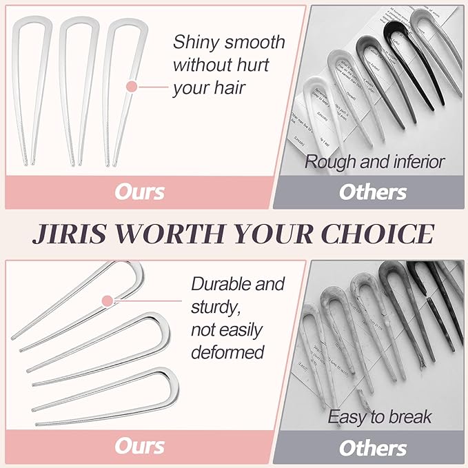 JIRIS 2PCS 4.2Inch French Hair Pins U-Shaped Pins for Women and Girls Fashion Metal Hair Pin French Twist Hair Pins for Buns, Updos,Stylish and Functional(set1-silver)
