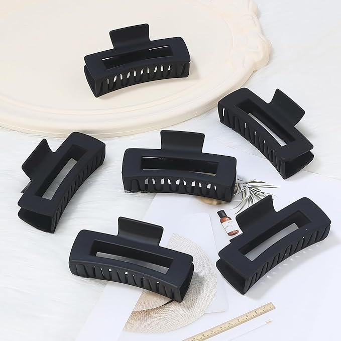 Sisiaipu 4 Inch Big Hair Claw Clips 6 Pcs Large Claw for Thick Hair Square Hair Clips for Women Rectangle Hair Clips Nonslip Acrylic Banana Jaw Clips Hair Accessories for Girls (Black)