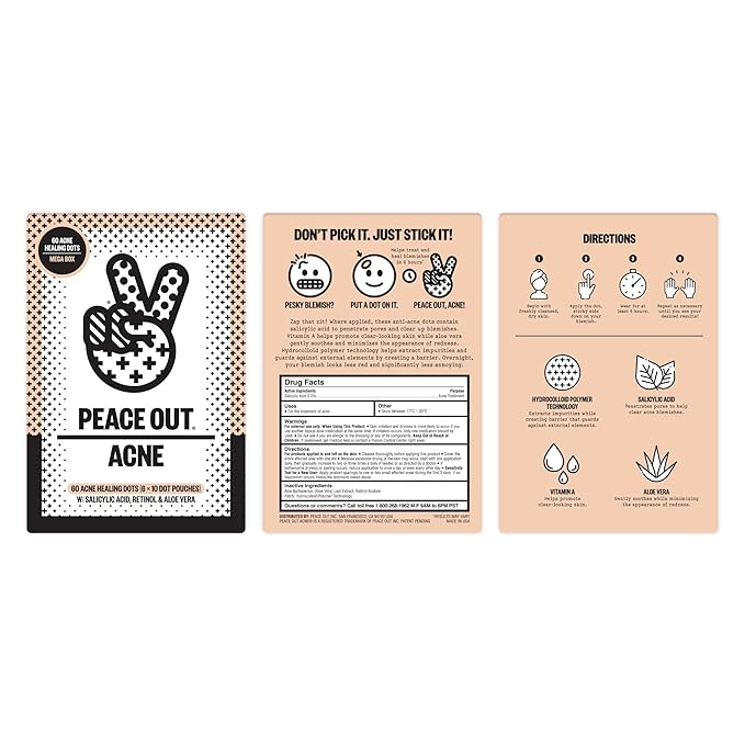 PEACE OUT Acne Healing Dots Hydrocolloid Pimple Patches (60 count)