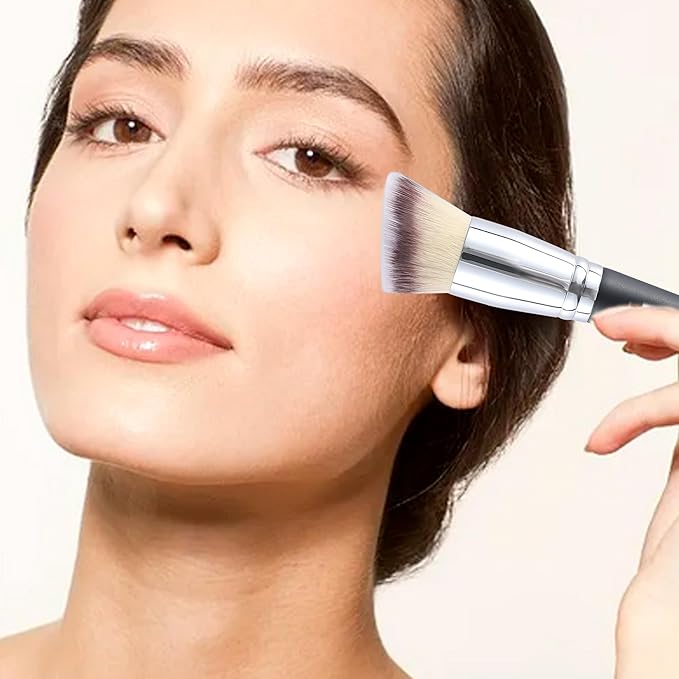 MOGILAN Professional Dual-Ended Makeup Brush - Buff, Blend & Perfect Foundation, Concealer, and Cream Products for Seamless Makeup Application Vegan Face Brush, Black