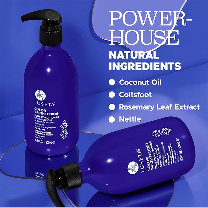 Luseta Color Brightening Blue Shampoo and Conditioner Set Orange & Copper Neutralizing for Brunettes & Dark Blondes, Brassiness Control Tone Correcting for Color Treated Hair, Sulfate Free 2x 16.9oz