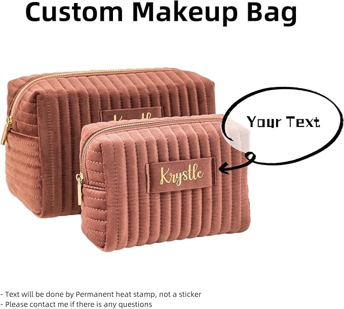Snirov Custom Makeup Bag, Pink Velvet Personalized Cosmetic Bag with Zipper for Women Teen Girls Birthday Gifts Mothers Day Gifts for Mom