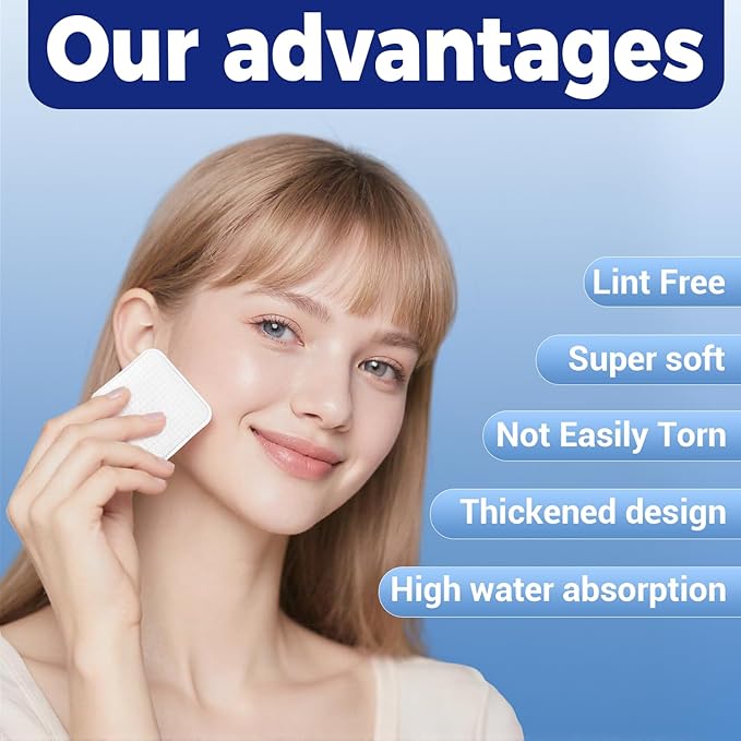 Premium Natural Plant Cotton Pads(100 Count),Soft & Lint-Free Upgraded Edge Stitching Design Cotton Rounds for Face,Unique Three-Layer Structure, Ultra-Absorbent Makeup Remover Pads,for All Skin Types