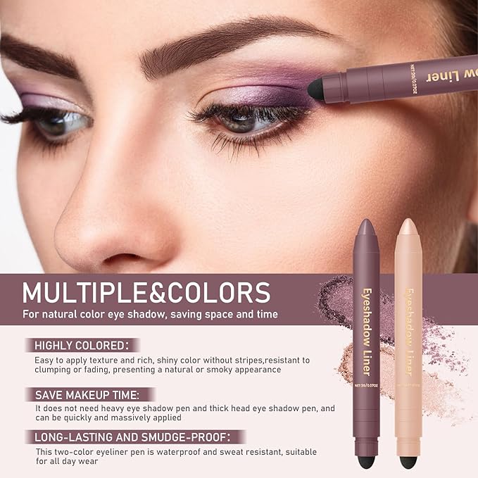 Hgkvnul 2 in 1 Eyeliner and Eyeshadow Plum, Eyeshadow Stick and Liner Duo, Waterproof, Smudge-Proof, Effortless Smoky or Natural Eye Makeup (2Pcs B)