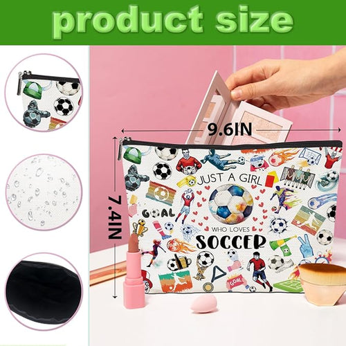 2pcs Soccer Makeup Bags for Women, Canvas Soccer Gifts Cosmetic Bag Pouch Accessories for Players Teams Stuff, Sport Team Birthday Gifts for Soccer Lovers Her Friends Women