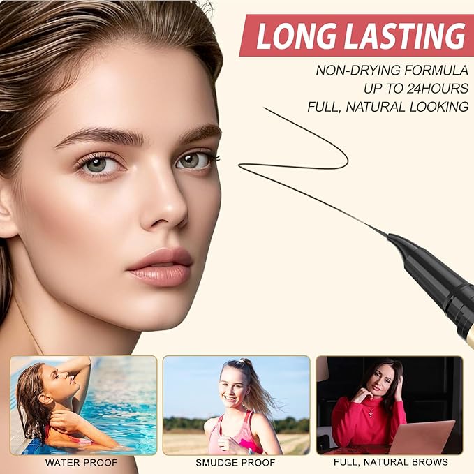 LAVONE Eyebrow Pen, 2-in-1 Waterproof Microblading Brow Pencil, Ebony
