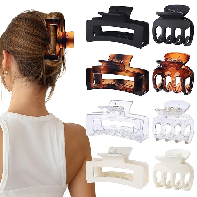 SMKSL 8 Pcs Hair Clips for Women, Medium Small Claw Clips for Thin Thick Curly Hair, Strong Hold & Non-Slip Jaw Clips, Stylish Hair Accessories Ideal Gifts for Women Girls (Transparent)