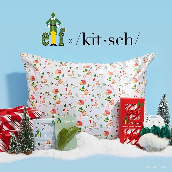 Kitsch x Elf Periwinkle Christmas Satin Pillowcase - King Size 19x36