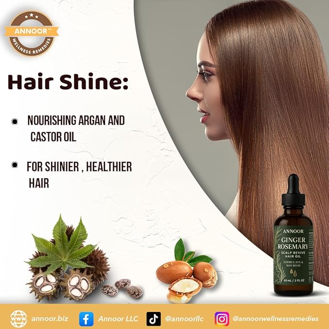 Annoor Ginger Rosemary Hair Oil 2 Fl Oz | Nourish, Strengthen, Shine, and Revitalize for Healthy Hair Growth and Scalp Renewal
