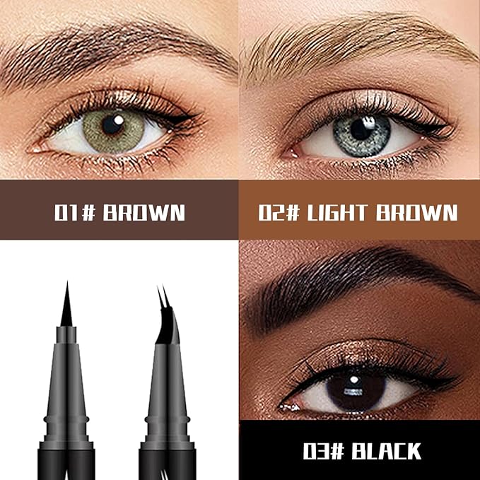 Curved 2 Tip Eyebrow Pen-Light Brown Eyebrow Pencil With Black Eyeliner 2-in-1 Dual-Ended Create Natural Hair-Like Brows,Waterproof.Smudge Proof,Long Lasting All-Day