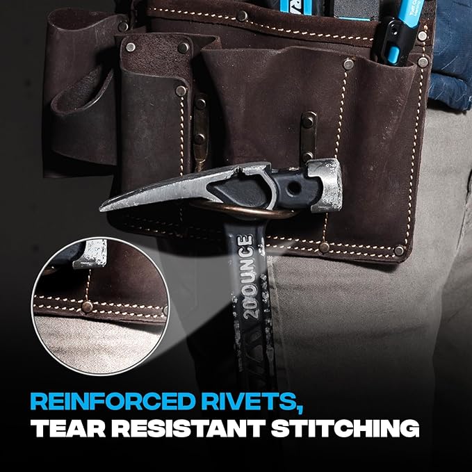 OX Pro Drywall Tool Belt - 22-Pocket Leather Tool Belt Pouches - (XL) Made of Oil-Tanned Leather with Double-Stitching and Steel Rivets for Men OX-P263806