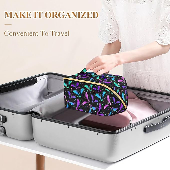 MNSRUU Makeup Organizer Bag, Halloween Luminous Bats Travel Makeup Bags Makeup Vanity Case Large Capacity Rhombus Cosmetic Toiletry Bag for Girl Women Ladies