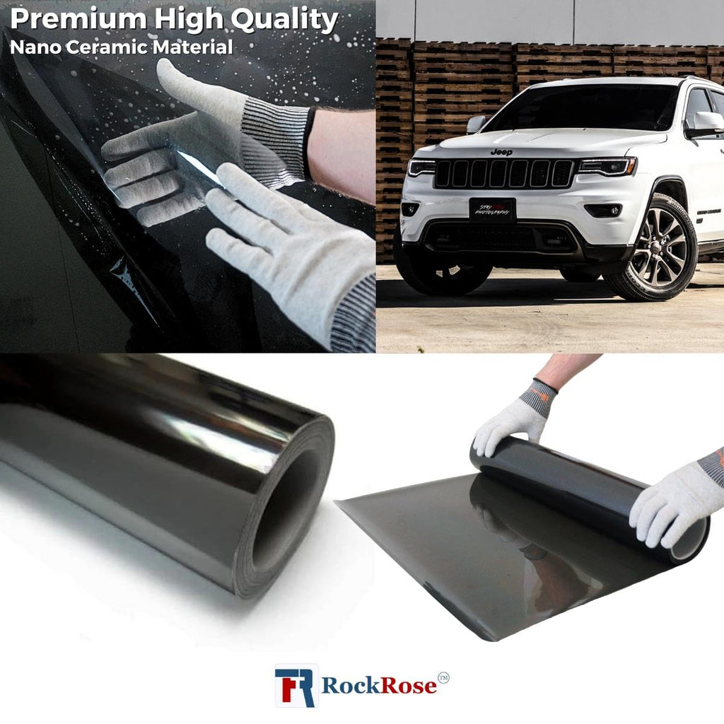 RockRose 75% Nano Ceramic Car Window Tint 40 in x 6FT 2PLY Privacy Film Heat Block, 99% UVR, and 85% IRR Block for Auto or Home Strong Adhesive, Easy Shrink, Plotter Friendly - Charcoal