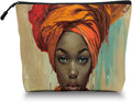 Scribesense Cosmetic Bags Travel Makeup Toilet Case Waterproof Pouch for Women Girls 6.7X9.45inches - Orange Turban And The Intense Gaze of A Lady