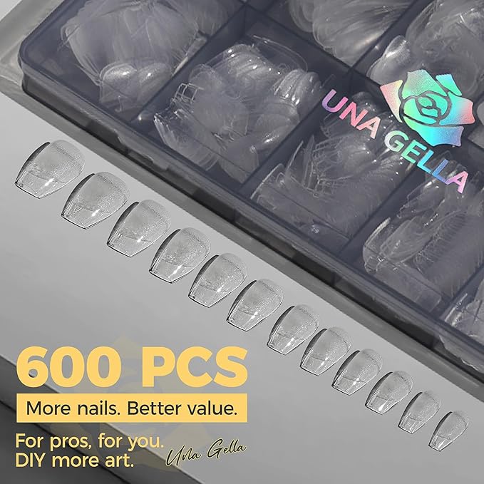 UNA GELLA 600Pcs Short Coffin Nail Tips, Short Coffin Press On Nails