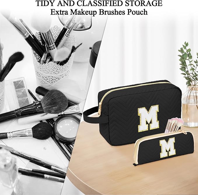 Sernaxi Personalized Initial Makeup Bag Waterproof Leather Cosmetic Bag Travel Toiletry Bag, Valentine’s Day Gift Makeup Organizer Case & Makeup Pouch for Women Teen Girls Mom Girlfriend Wife