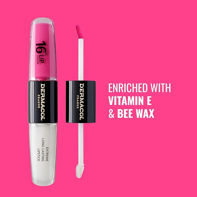Dermacol 16-Hour Lip Color, Two-Phase Kissproof Lip Stain & Gloss, No.18