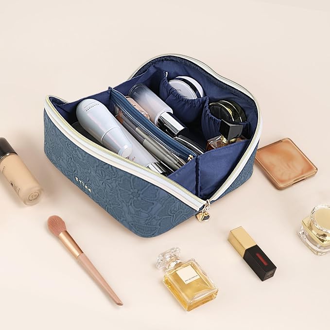 Prite Makeup Bag Travel Toiletry Bag Open Flat Cosmetic Organizer for Women