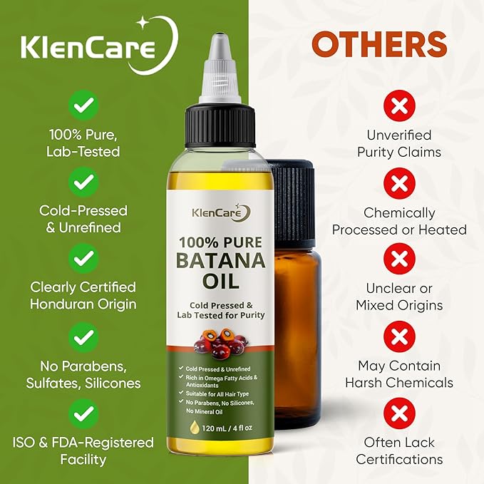 Klencare Batana Oil for Hair Growth, 100% Pure Raw Unrefined Cold Pressed Hair Oil from Honduras, Scalp Care Oil for Dry Frizzy Hair, 4 fl oz