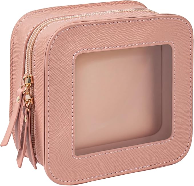 LETGO Mini Clear Makeup Bag Travel Cosmetic Case Transparent Toiletry Bag with Zipper, Portable Make Up Organizer Traveling Compact Pink Car Essentials for Girls(Pink, Mini)
