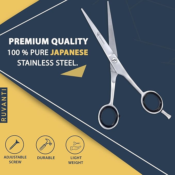 Ruvanti Hair Cutting Scissors - 6.5 Inch Sharp Hair Scissors & Haircut Scissors for Women Men Kids, Stainless Steel Scissors for Hair, Home Hair Cutting Scissors Professional with Case