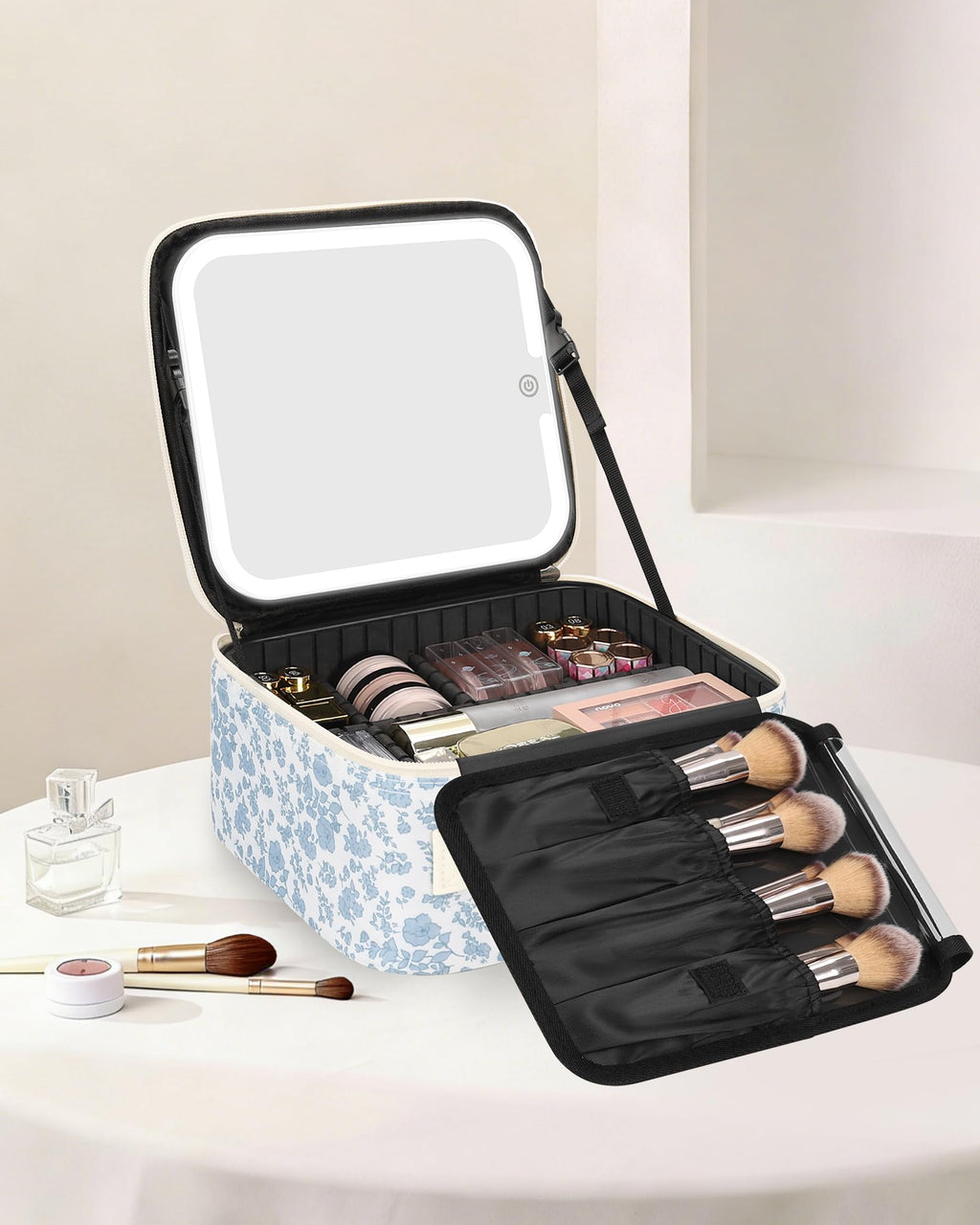 Chomeiu Makeup Bag with LED Mirror, Travel Cosmetic Bag for Women Girls