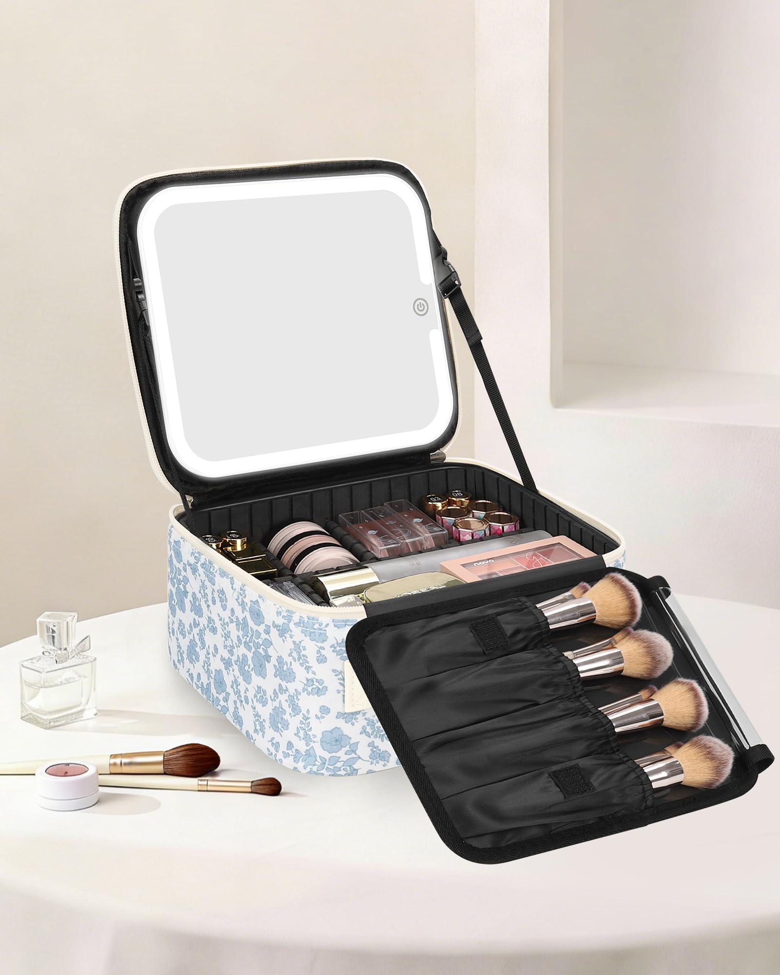 Chomeiu Makeup Bag with LED Mirror, Travel Cosmetic Bag for Women Girls