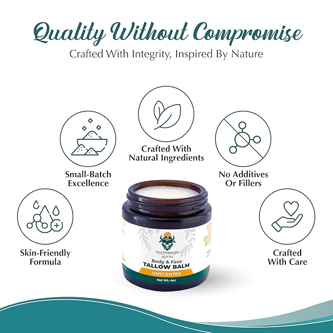 Tallowbourn Grass-Fed Beef Tallow Balm for Face & Body - Unscented - 4oz