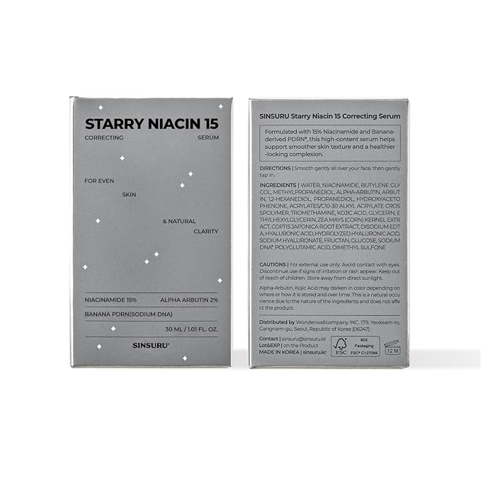SINSURU 15% Niacinamide + Alpha Albutin + Banana PDRN Starry Niacin 15 Correcting Serum – Potent Brightening Serum for Uneven Tone & Dark Spots, Fragrance-Free | Korean Skincare (1.01 fl.oz / 30ml)