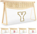 UIXIZQ Personalized Initial Letter Bag Boho Straw Clear Makeup Bag,Small Cute Chenille Varsity Letter Bag With Zipper,Beach Travel Toiletry Bag,Portable Monogrammed Cosmetic Bag for Women Girls,Y