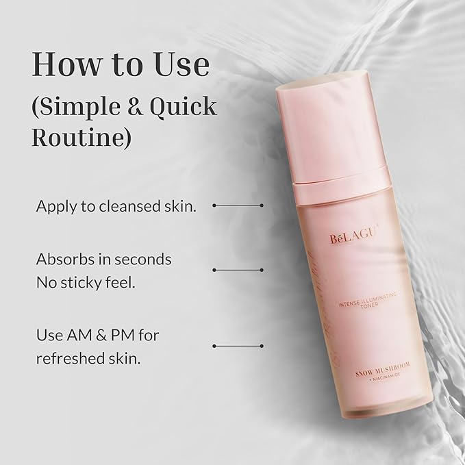 BeLAGU Intense Illuminating Toner - Hydrating Face Toner with Niacinamide & Snow Mushroom - Water-Based Moisturizing Facial Liquid that Helps Retain Natural Moisture and Refresh Skin - 3.4 fl Oz