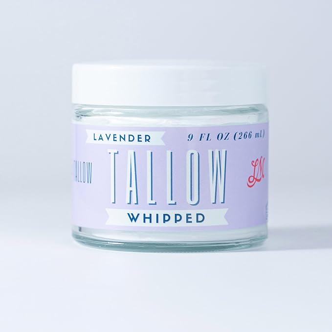 Lady May Tallow Whipped Tallow 9oz - All Natural Face Cream and Whole Body Moisturizer for Dry Skin - Made with Scented Oil Blend - No Preservatives, Parabens or Seed Oils - USA Made (Lavender)