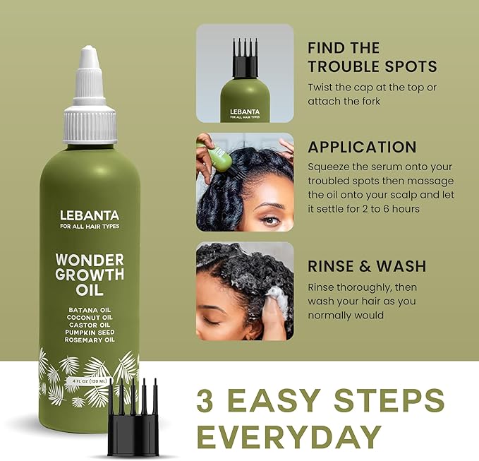 Lebanta Batana Oil For Hair - 100% Pure, Raw & Natural Blend With Organic Castor, Pumpkin Seed, Coconut and Rosemary Oil - Thicker, Stronger Looking Hair For Men & Women Scalp - 4 FL OZ