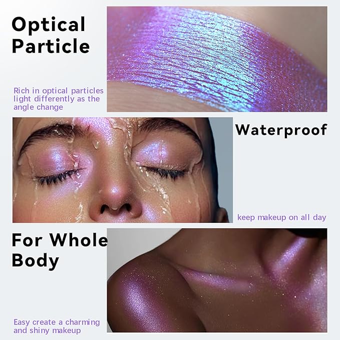 HOSAILY Duochrome Purple Blue Glitter Eyeshadow Stick, Holographic Color Shift Shimmer Chameleon Eye Shadow Brightener Pencil, Silky Smooth Iridescent Sparkle Inner Corner Eye Highlighter Fairy Makeup