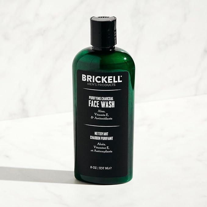 Brickell Men's Daily Advanced Face Care Routine II, Activated Charcoal Facial Cleanser, Face Scrub, Facial Moisturizer Lotion, With Activated Charcoal, Hyaluronic Acid, and Aloe, Scented