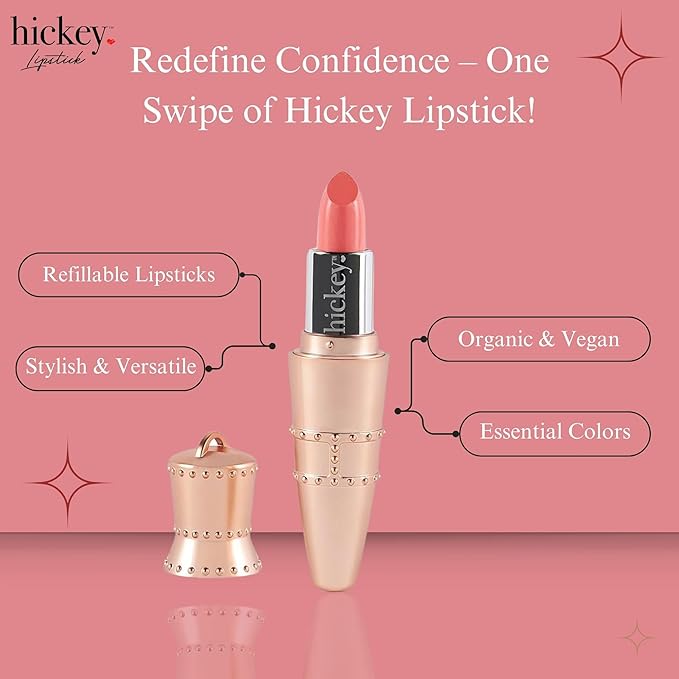 Hickey Refillable Pendant Lipstick, Beach Babe[Coral] – Wearable Satin Lip Color on a Chain, Refillable Clean Beauty, Full Lipstick Included