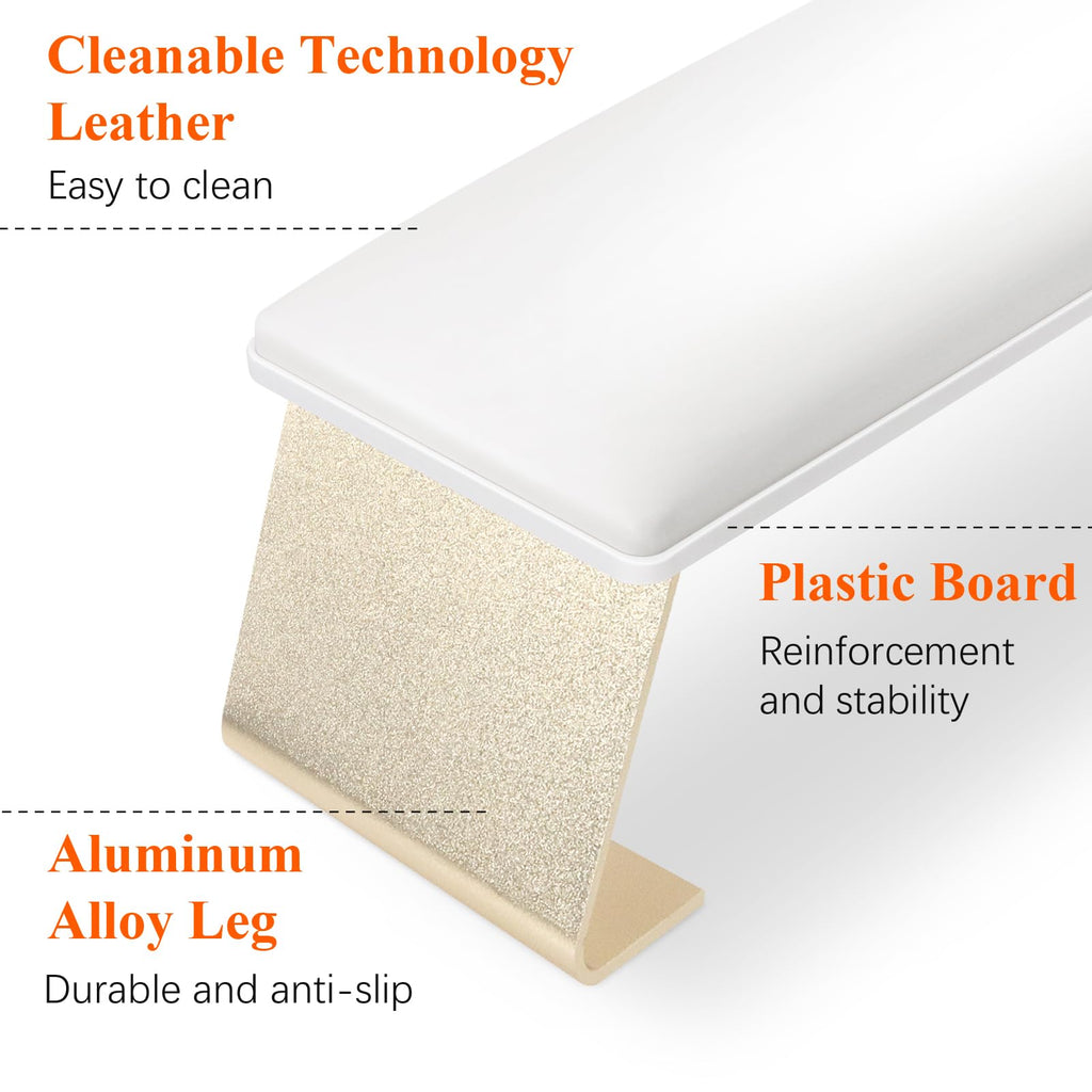 Erasable Arm Rest for Nails Tech, Luxury Nail Arm Rest White Manicure Hand Rest for Nails Tech with Non-Slip Aluminum Alloy Legs, Cleanable Technology Leather