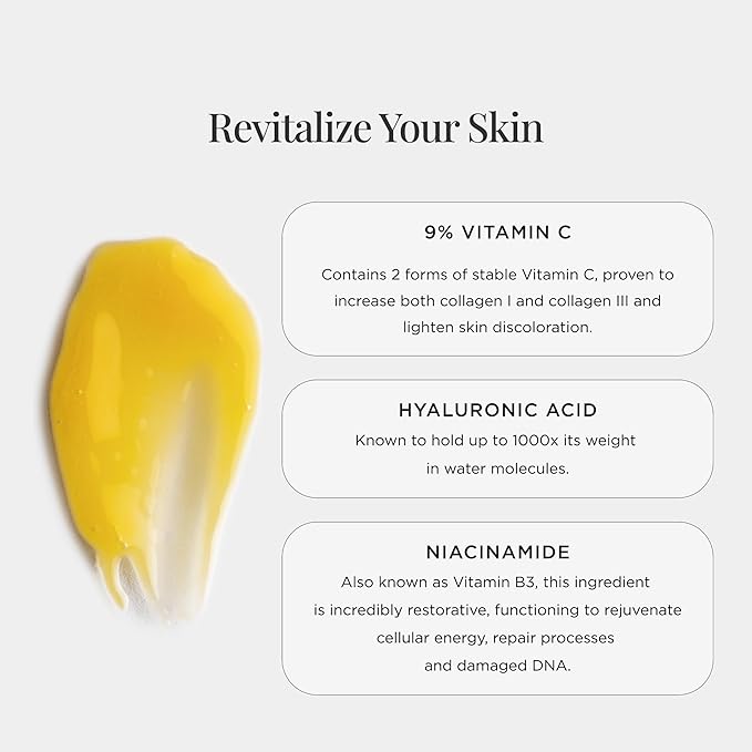 JSHealth Vitamin C Serum for Face. 9% Stable Vitamin C with Hyaluronic Acid, Niacinamide. Brightening, Anti-Aging. Dermatologist Tested. Vegan (1.01 fl oz)