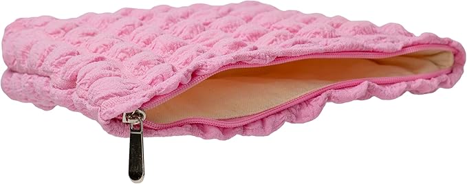 Flat Makeup Bag for Women,Zipper Cosmetic Pouch for Purse,Bubble Candy Pink